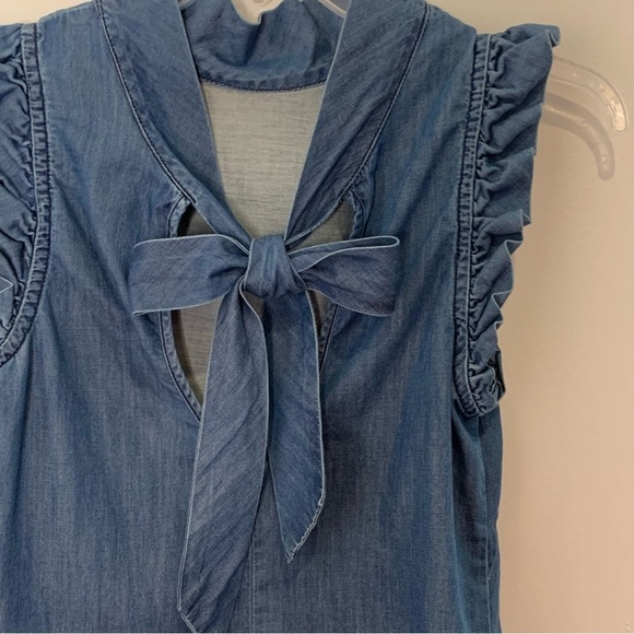 Gap 1969, blue denim ruffle tank tie back,  size XS, 100% cotton - Picture 3 of 7